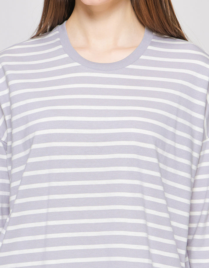 Suko Stripe Print Kaos Casual Wanita