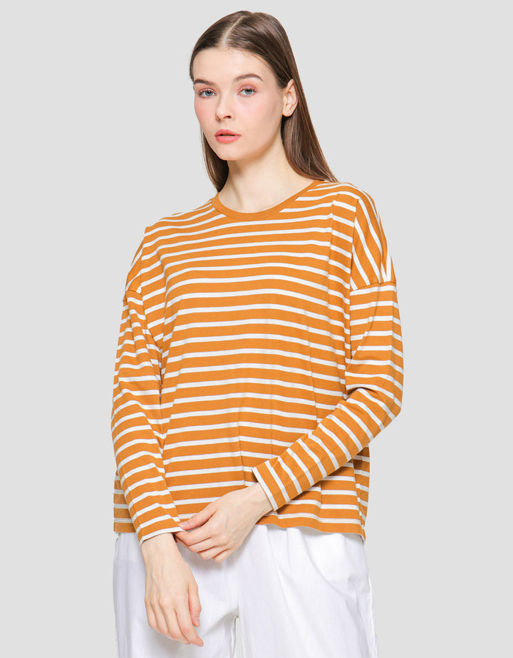 Suko Stripe Print Kaos Casual Wanita