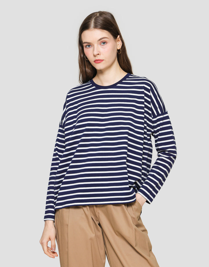 Suko Stripe Print Kaos Casual Wanita