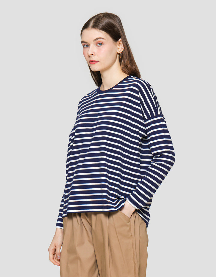 Suko Stripe Print Kaos Casual Wanita