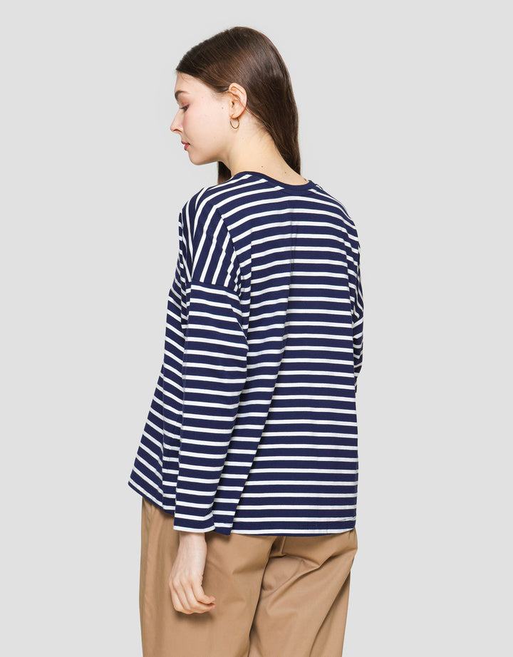 Suko Stripe Print Kaos Casual Wanita