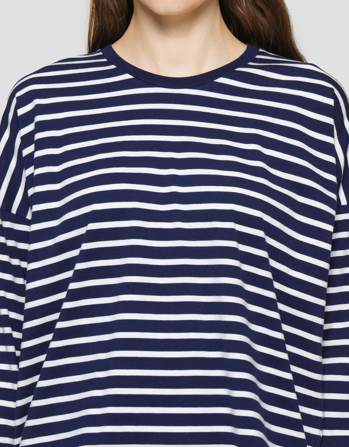 Suko Stripe Print Kaos Casual Wanita