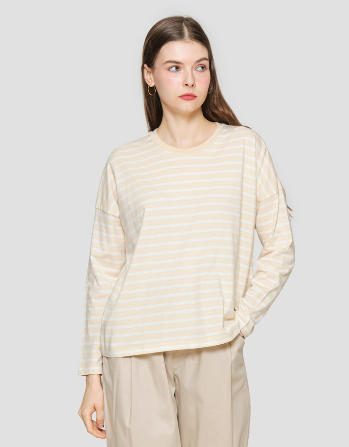 Suko Stripe Print Kaos Casual Wanita