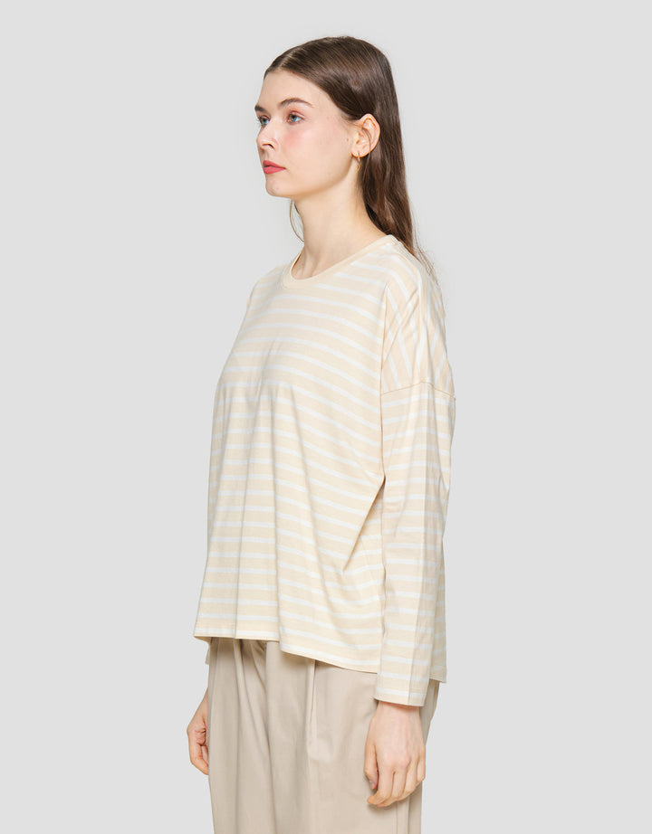 Suko Stripe Print Kaos Casual Wanita