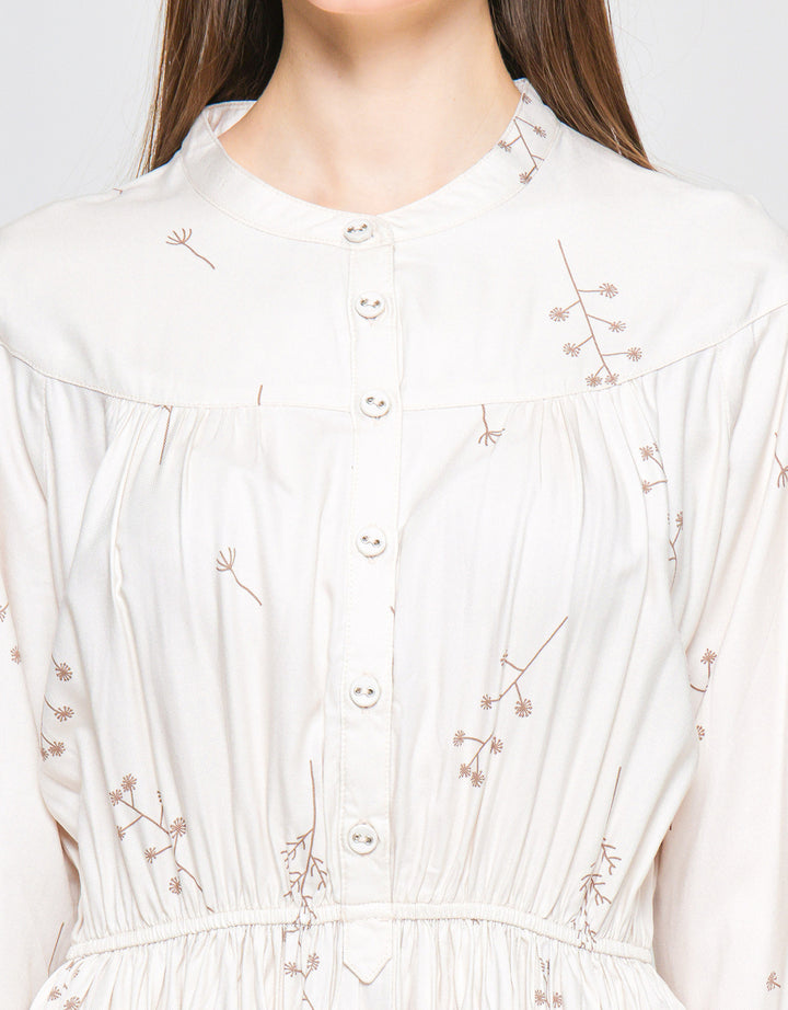 Suko Gaun Motif Printed Dress Lengan Panjang Wanita