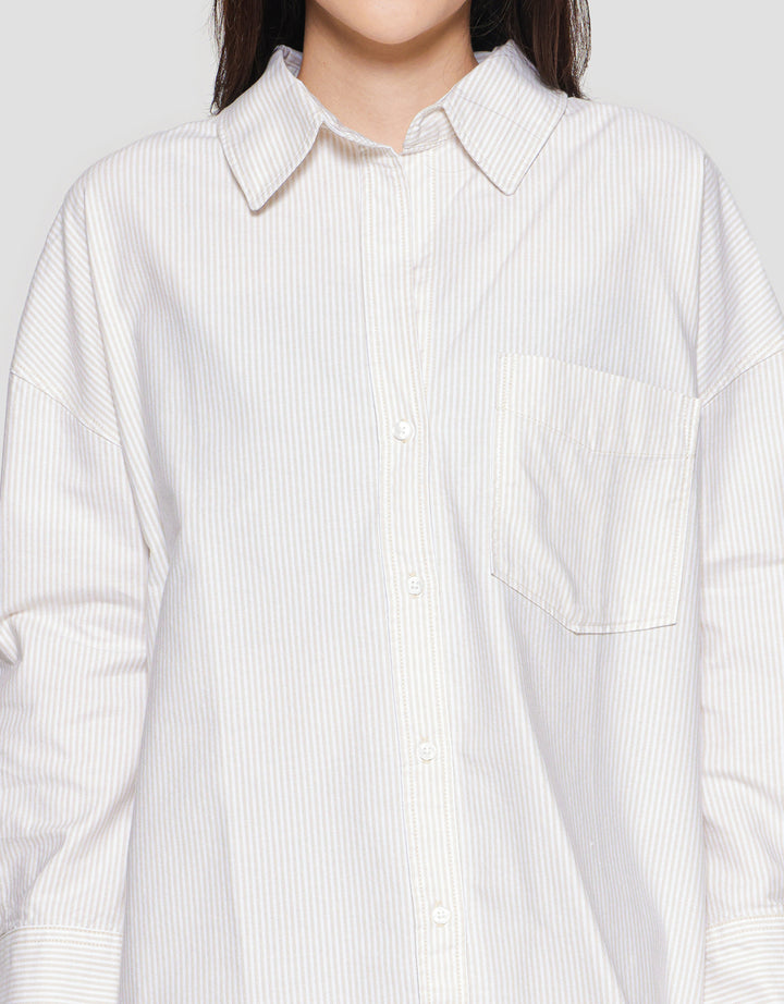 Suko Striped Kemeja Oxford Oversized Wanita