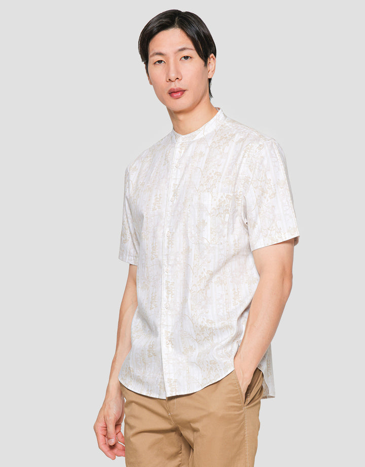 Suko Motif Mandarin Collar Printed Kerah Tegak Kemeja Pria