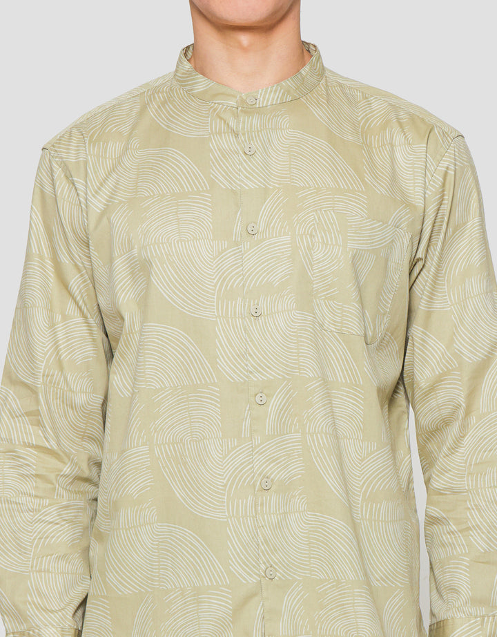 Suko Kerah Mandarin Collar Printed Kemeja Lengan Panjang Pria