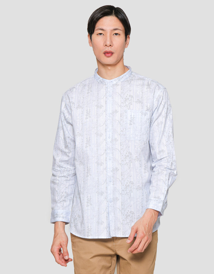 Suko Mandarin Collar PrintKemeja Lengan Panjang Pria