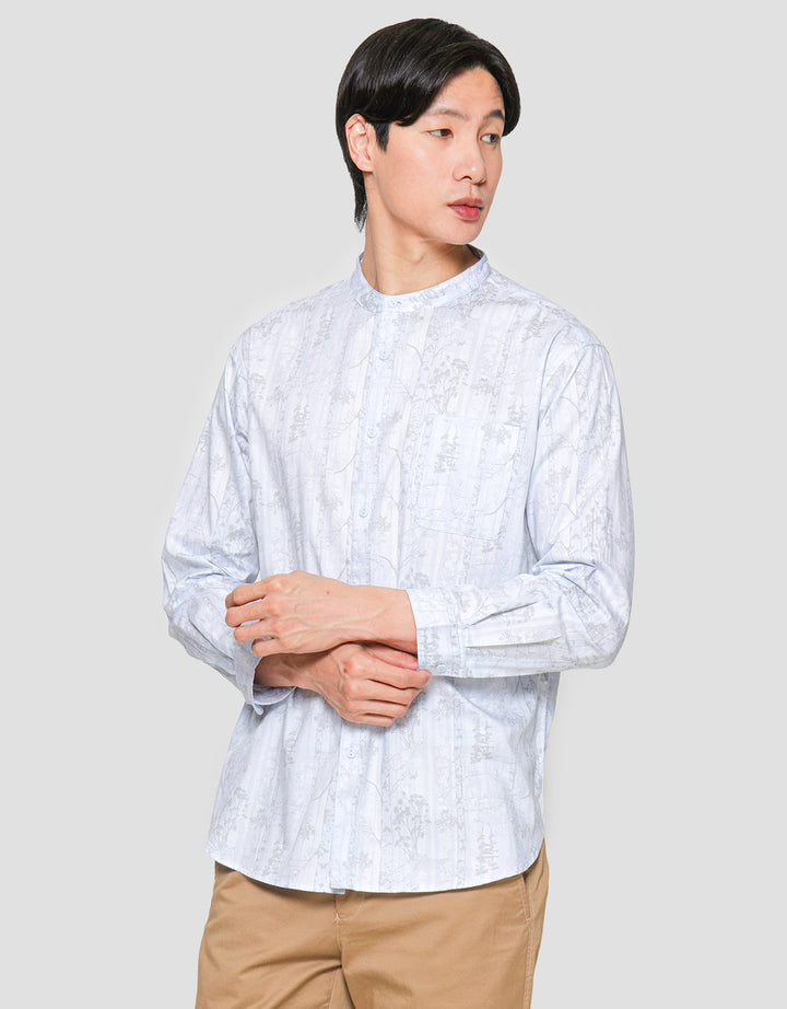 Suko Mandarin Collar PrintKemeja Lengan Panjang Pria