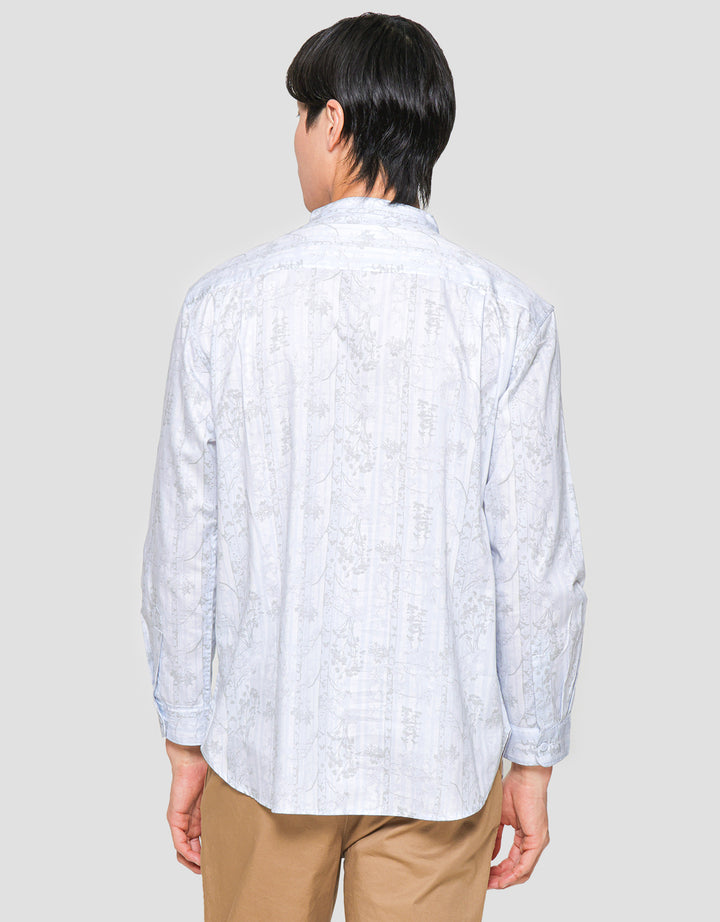 Suko Mandarin Collar PrintKemeja Lengan Panjang Pria