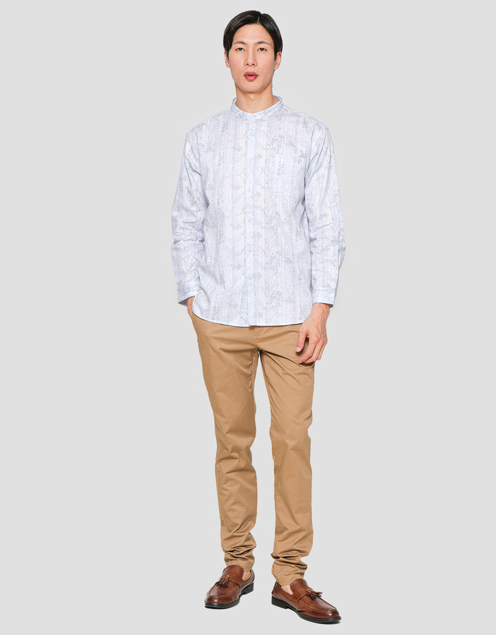 Suko Mandarin Collar PrintKemeja Lengan Panjang Pria