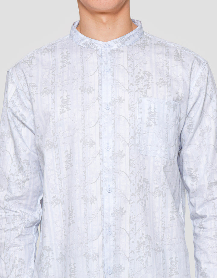 Suko Mandarin Collar PrintKemeja Lengan Panjang Pria