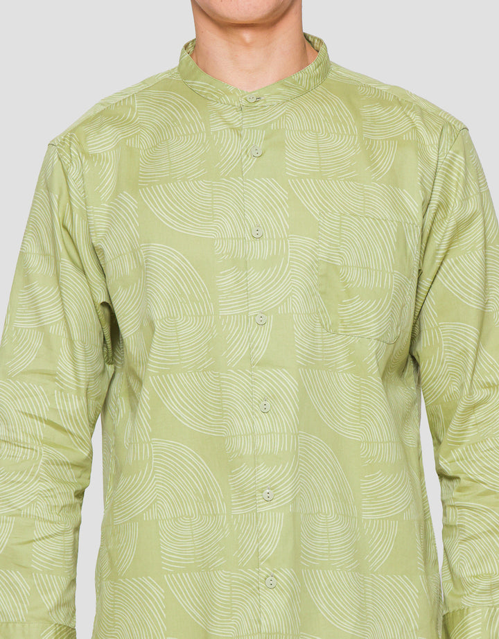 Suko Mandarin Collar Printed Kemeja Lengan Panjang Pria