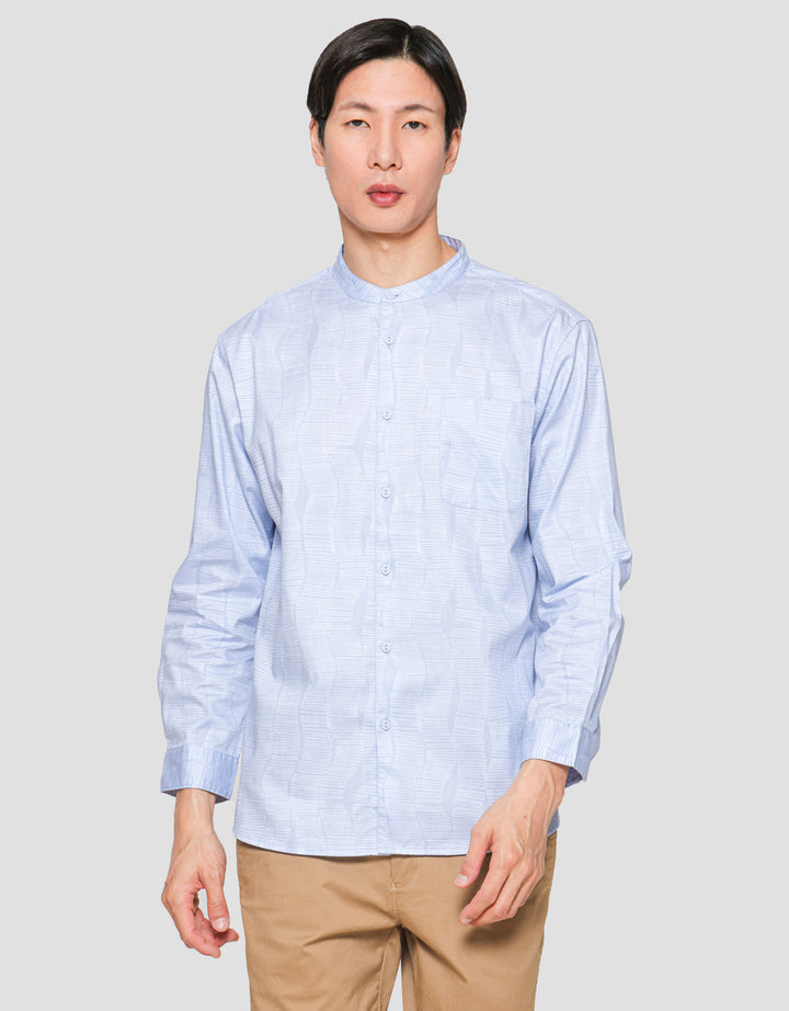 Suko Motif Mandarin Collar Printed Kemeja Lengan Panjang Pria