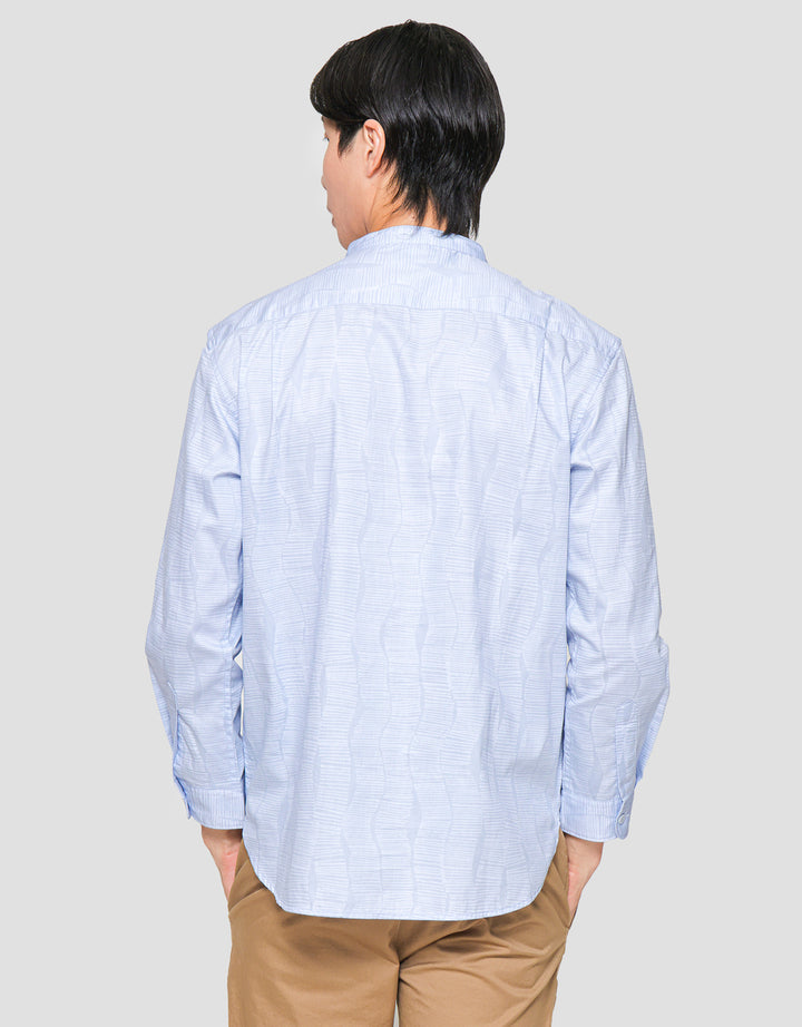 Suko Motif Mandarin Collar Printed Kemeja Lengan Panjang Pria