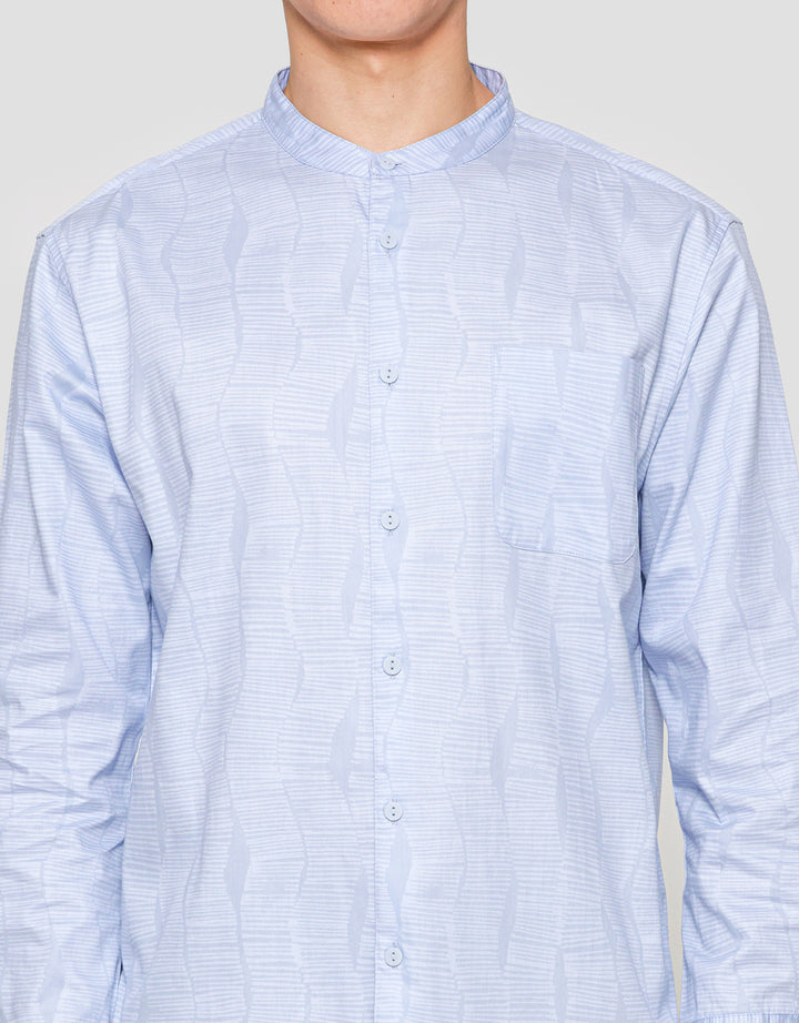 Suko Motif Mandarin Collar Printed Kemeja Lengan Panjang Pria