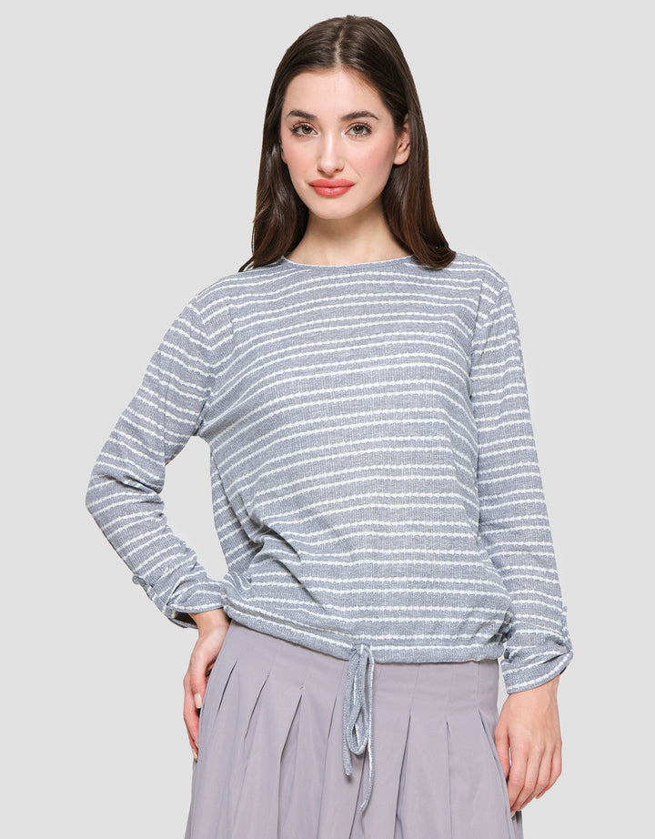 Connexion Stripe Rajut Kaos Wanita