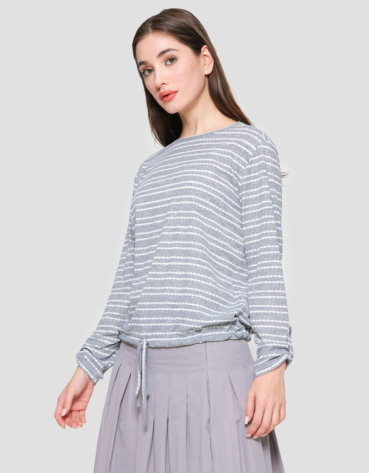 Connexion Stripe Rajut Kaos Wanita