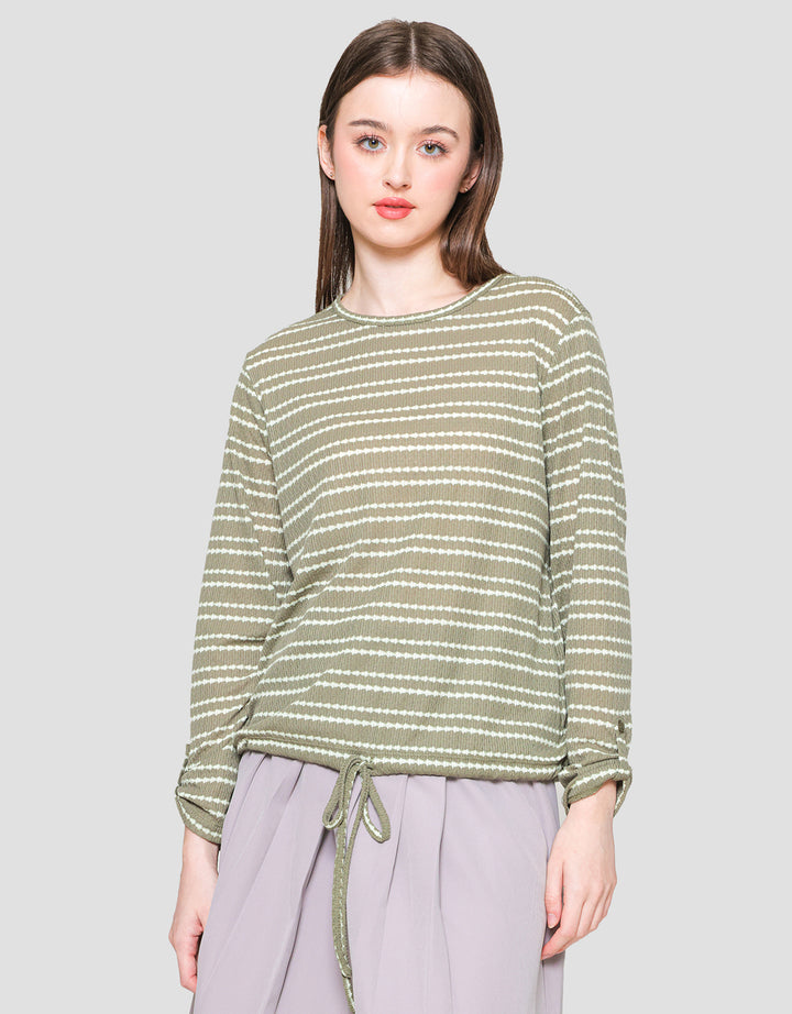 Connexion Stripe Rajut Kaos Wanita