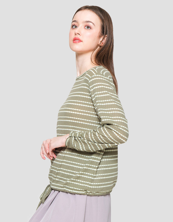 Connexion Stripe Rajut Kaos Wanita