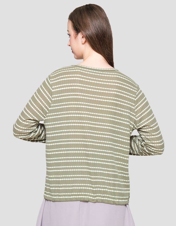 Connexion Stripe Rajut Kaos Wanita