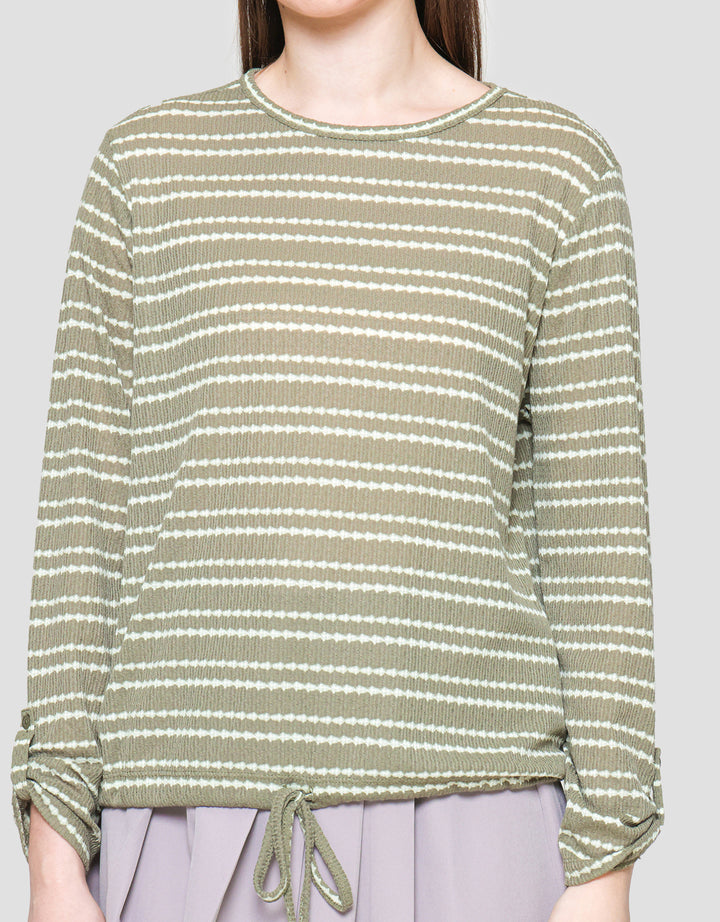 Connexion Stripe Rajut Kaos Wanita