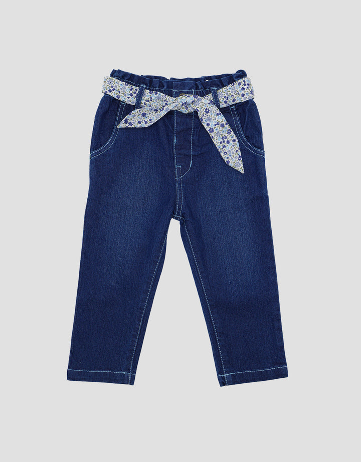 Pipiniko Wove Ribbon Girls Denim Pants
