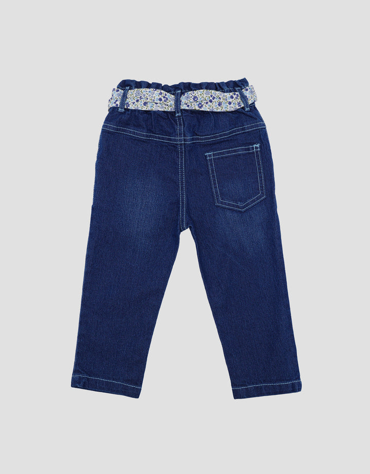 Pipiniko Wove Ribbon Girls Denim Pants