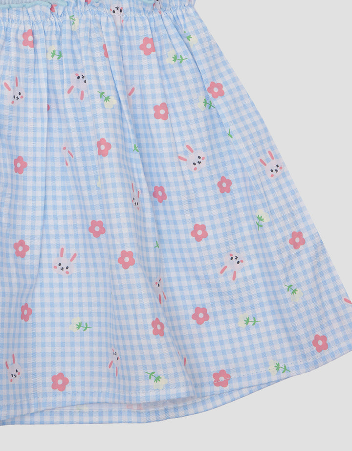 Little M Woven Kotak Bunny Midi Dress Anak Perempuan