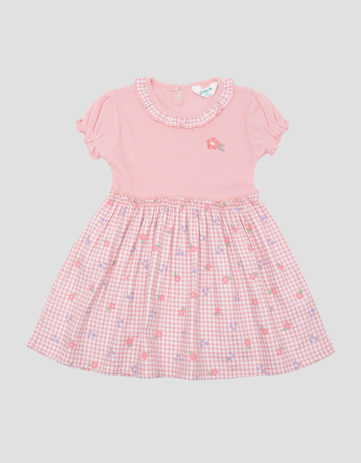 Little M Kombi Woven Kotak Flower Midi Dress Anak Perempuan