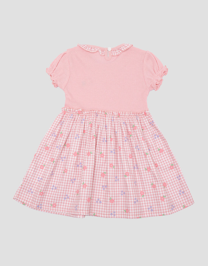 Little M Kombi Woven Kotak Flower Midi Dress Anak Perempuan