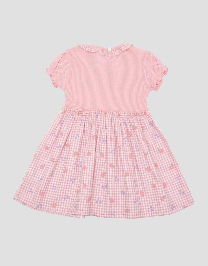 Little M Kombi Woven Kotak Flower Midi Dress Anak Perempuan