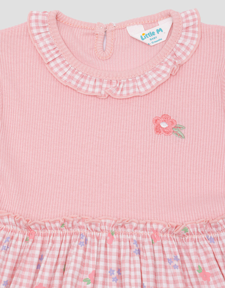 Little M Kombi Woven Kotak Flower Midi Dress Anak Perempuan