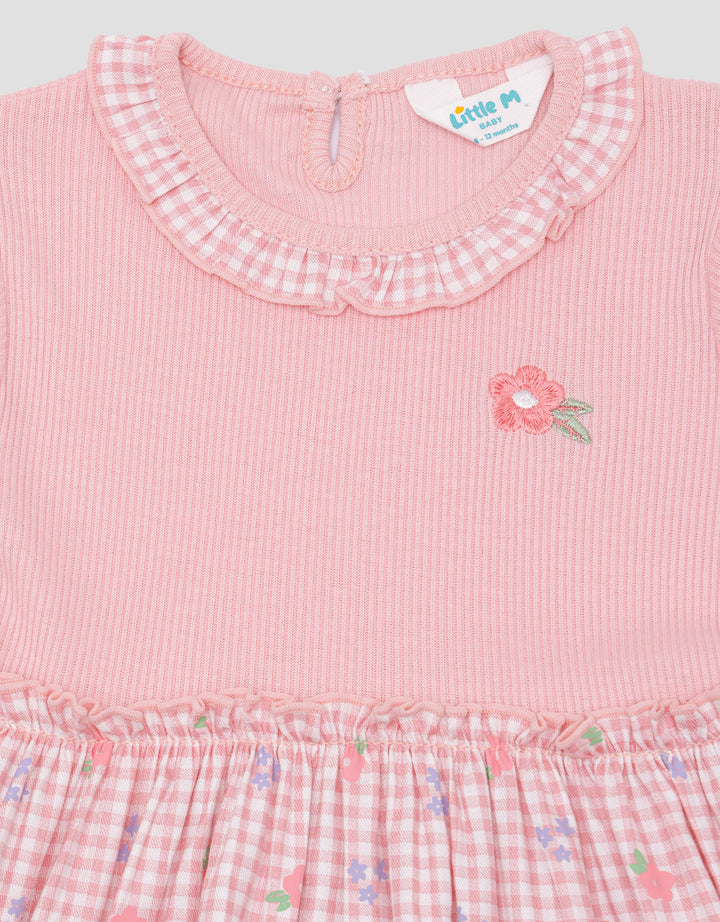 Little M Kombi Woven Kotak Flower Midi Dress Anak Perempuan