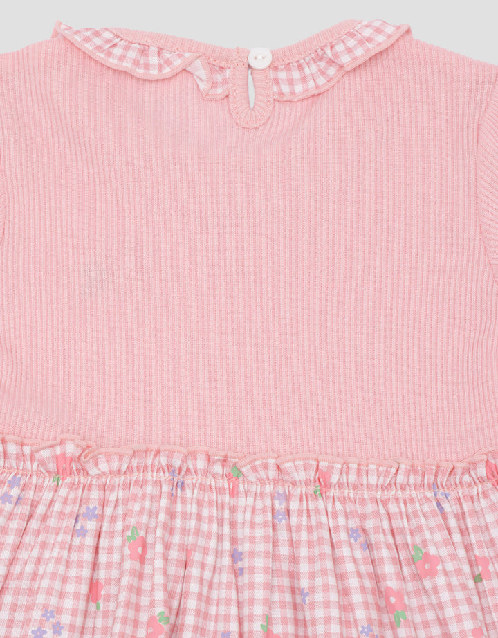 Little M Kombi Woven Kotak Flower Midi Dress Anak Perempuan