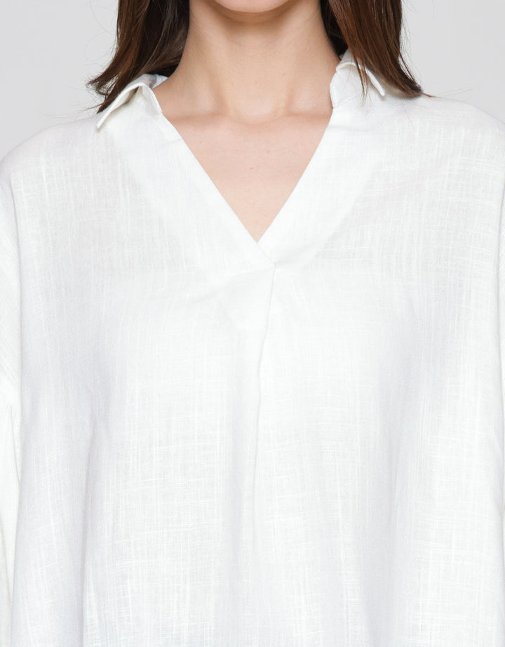 St. Yves Notch Collar Linen Relaxed Blouse for Women