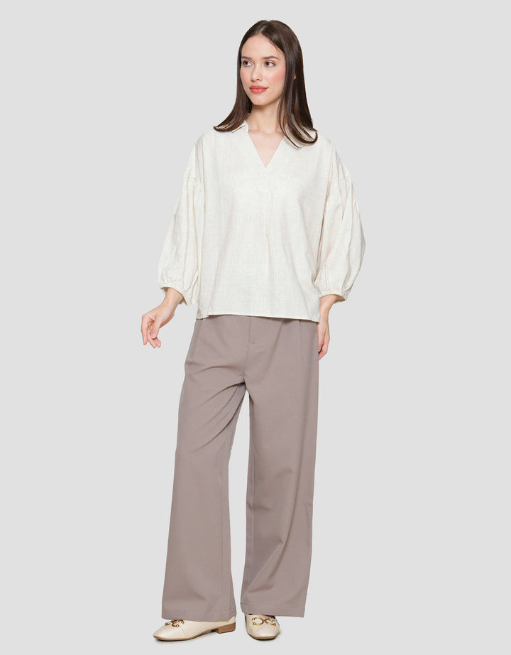 St. Yves Notch Collar Linen Relaxed Blouse Wanita