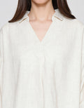 St. Yves Notch Collar Linen Relaxed Blouse Wanita