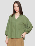 St. Yves Notch Collar Linen Relaxed Blouse Wanita