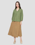 St. Yves Notch Collar Linen Relaxed Blouse Wanita
