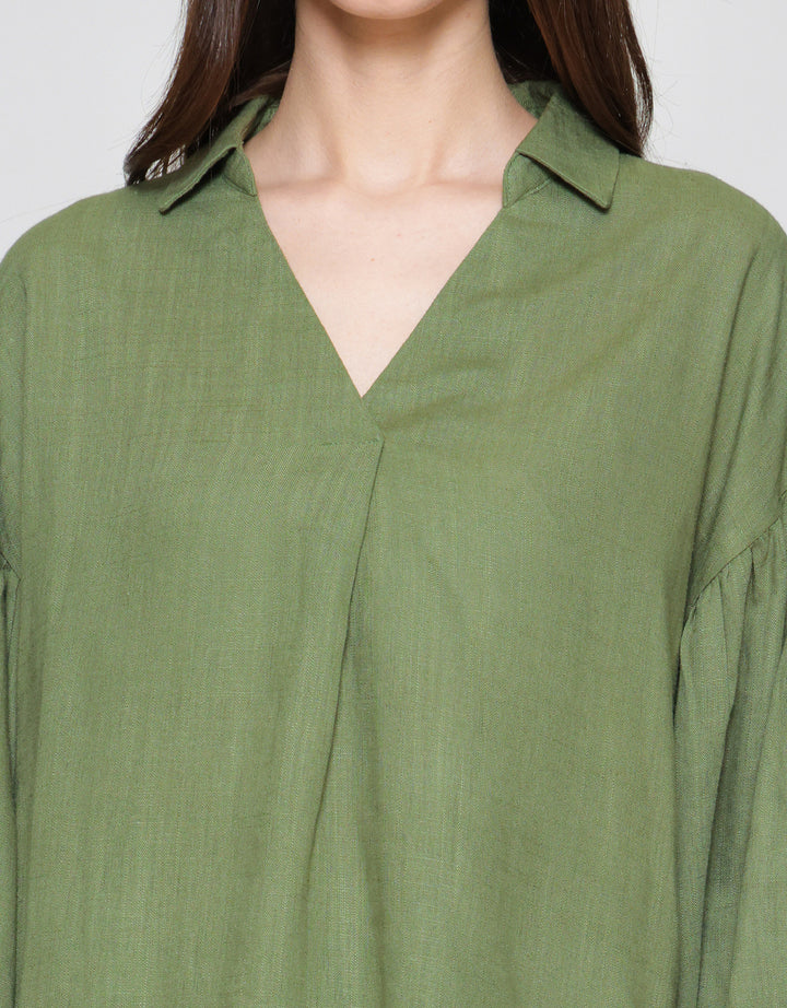 St. Yves Notch Collar Linen Relaxed Blouse Wanita