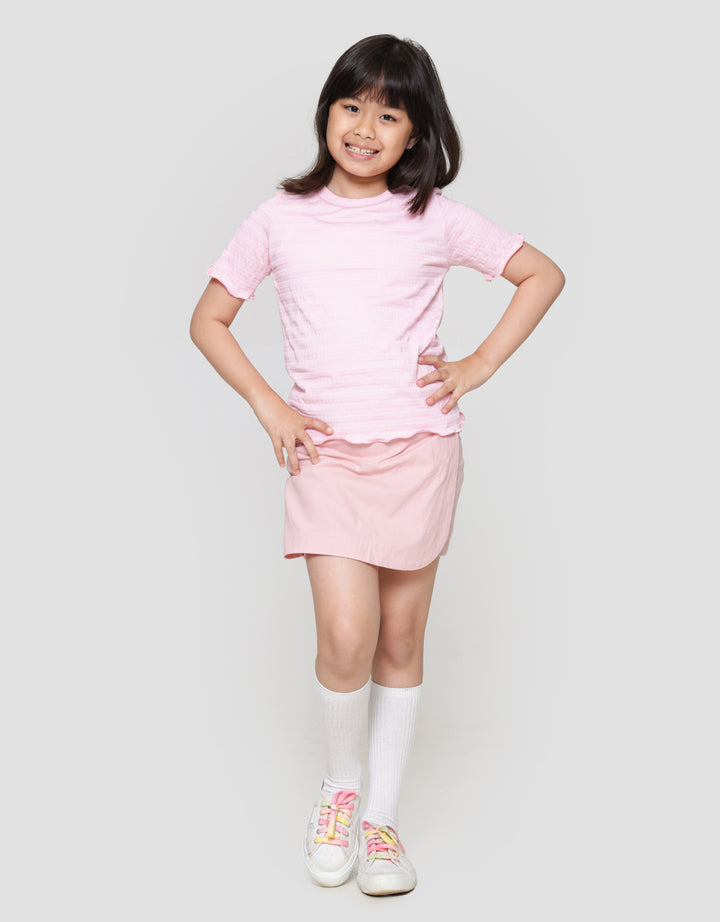 Little M Teksture Ujung Neci Polos Kaos Anak Perempuan