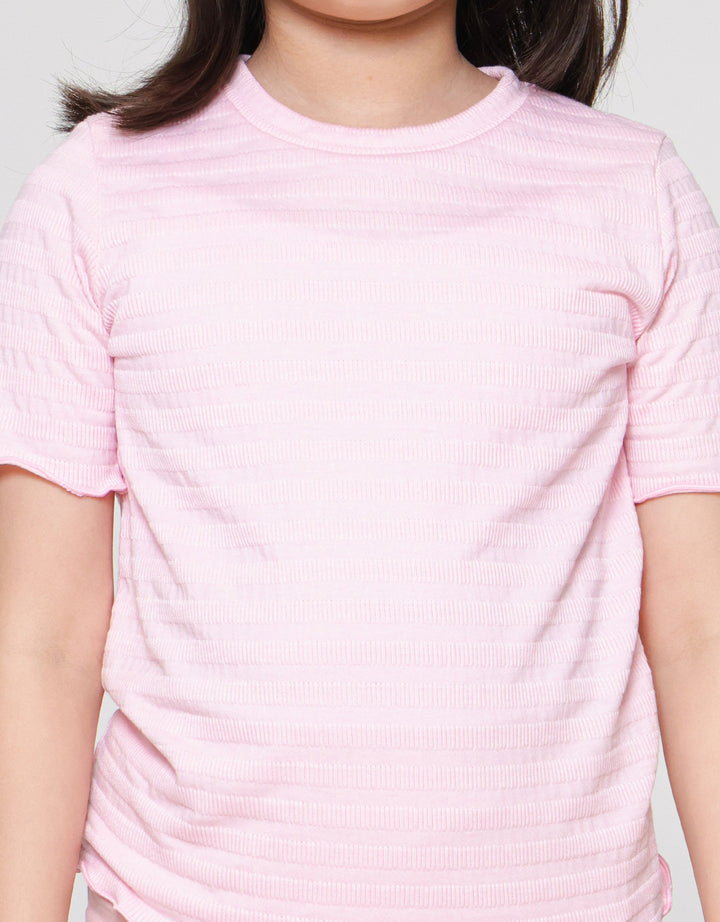 Little M Teksture Ujung Neci Polos Kaos Anak Perempuan