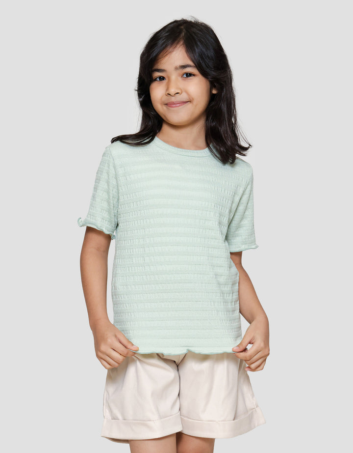 Little M Teksture Ujung Neci Polos Kaos Anak Perempuan