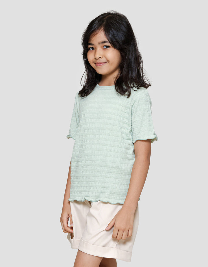 Little M Teksture Ujung Neci Polos Kaos Anak Perempuan