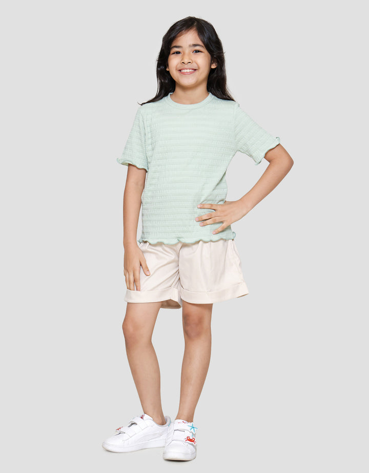 Little M Teksture Ujung Neci Polos Kaos Anak Perempuan