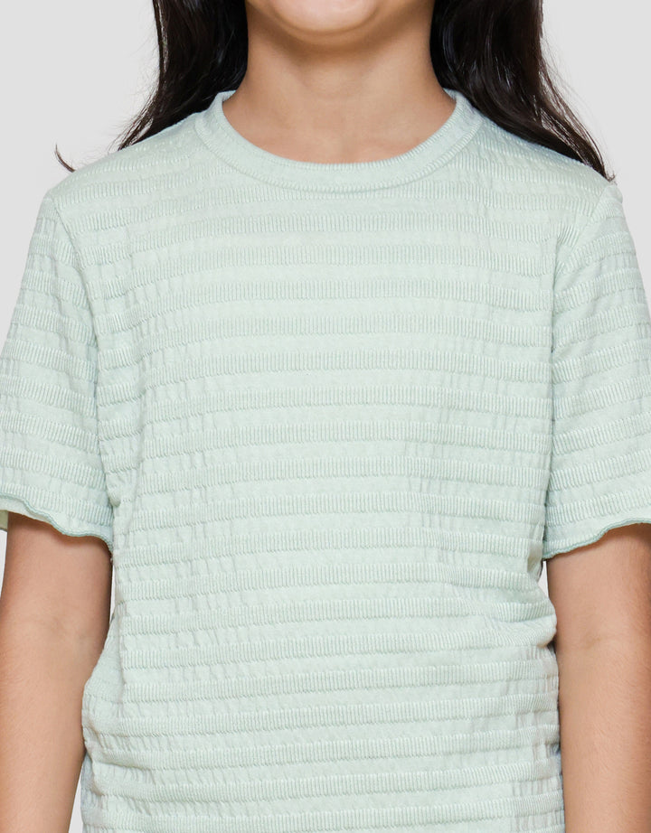 Little M Teksture Ujung Neci Polos Kaos Anak Perempuan