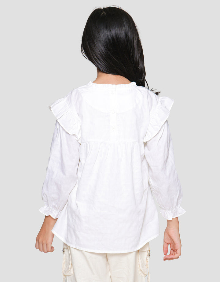 Little M Dobby Kerah Ruffle Bordir Blouse Anak Perempuan