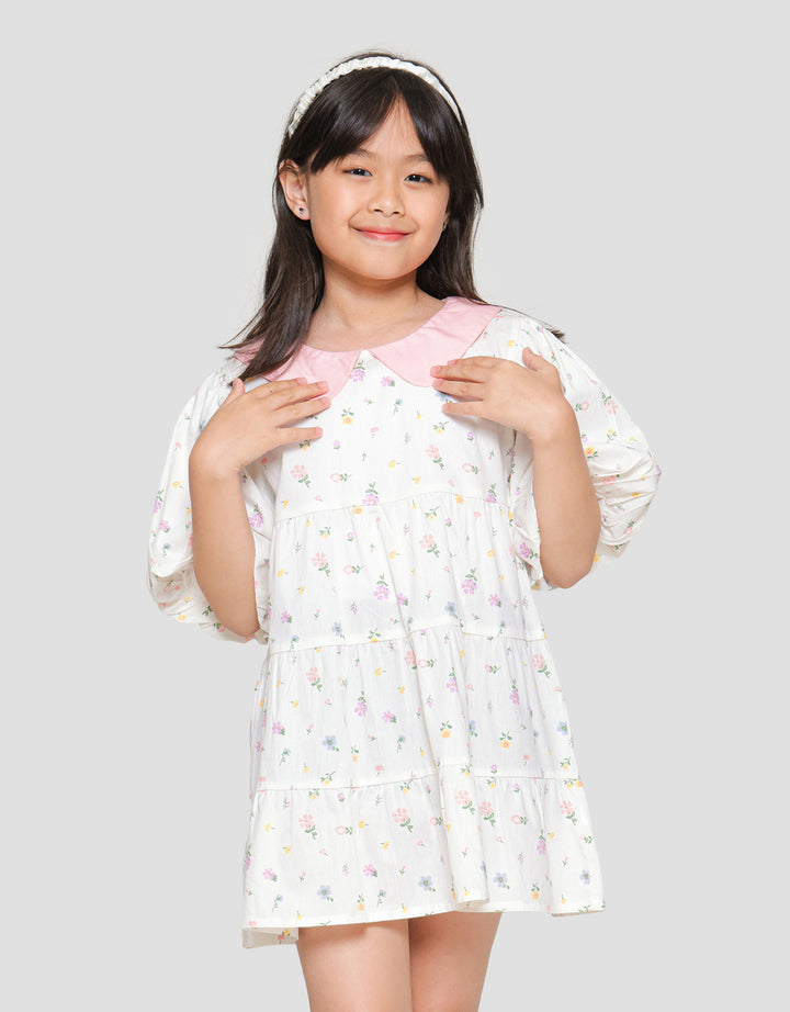 Little M Floral Smock Kerah Midi Dress Anak Perempuan